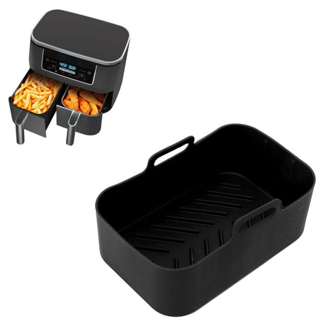 2 Sets Kitchen Fryer Silicone Basket and Mat Reusable Non Stick Rectangular Air Oven Accessories for Ninja DZ201 Foodi 8QT Black