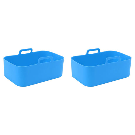 2 Sets Kitchen Fryer Silicone Basket and Mat Reusable Non Stick Rectangular Air Oven Accessories for Ninja DZ201 Foodi 8QT Blue