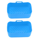 2 Sets Kitchen Fryer Silicone Basket and Mat Reusable Non Stick Rectangular Air Oven Accessories for Ninja DZ201 Foodi 8QT Blue