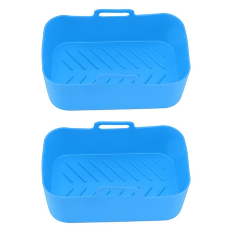 2 Sets Kitchen Fryer Silicone Basket and Mat Reusable Non Stick Rectangular Air Oven Accessories for Ninja DZ201 Foodi 8QT Blue