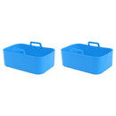 2 Sets Kitchen Fryer Silicone Basket and Mat Reusable Non Stick Rectangular Air Oven Accessories for Ninja DZ201 Foodi 8QT Blue