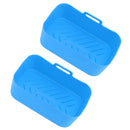 2 Sets Kitchen Fryer Silicone Basket and Mat Reusable Non Stick Rectangular Air Oven Accessories for Ninja DZ201 Foodi 8QT Blue