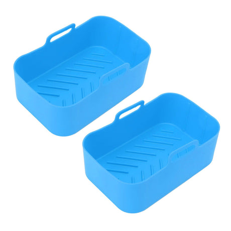 2pcs Fryer Silicone Basket Nonstick High Temperature Resistanc Fryer Liner with Brush for Ninja DZ201 Foodi 8QT Blue