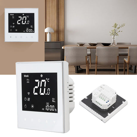 Smart Boiler Heating Thermostat WIFI APP Voice Control LCD Touch Screen Programmable White 95‑240V