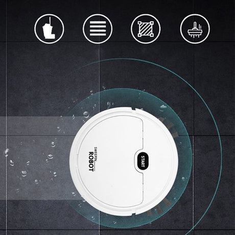 Robot Vacuum Cleaner USB Smart 3 In 1 Suction Sweeping Mopping Function Automatic Vacuum Cleaner for Small Apartments White