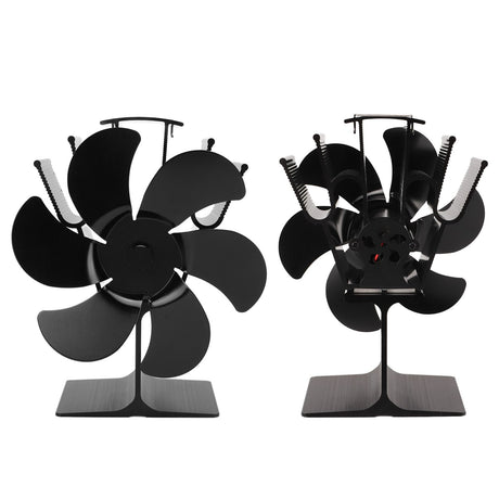 Heat Powered Fireplace Fan Non Electric Self Starting Stove Fan High Temperature Resistant Energy Saving Fan 6 Blades Black