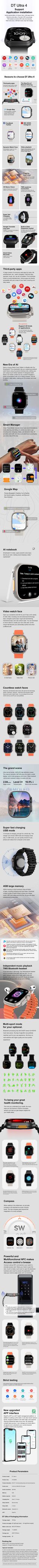 DT Ultra 4 Smart Watch Full Touch Screen Fitness Tracker for Men Women，Orange