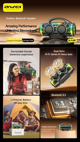 AWEI KA12 60W Outdoor Wireless Bluetooth Speaker,black