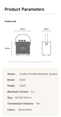 AWEI KA30 Mini Retro Bluetooth Speaker，black