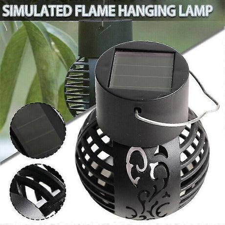 6 Led Solar Powered Flickering Flame Light Hanging Lantern Lamp Garden Decor