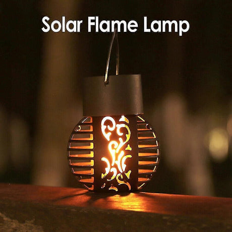 6 Led Solar Powered Flickering Flame Light Hanging Lantern Lamp Garden Decor