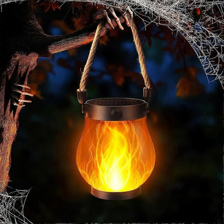 Outdoor Lanterns Flickering Flame Garden Lights with Dual Charging USB & Solar Outdoor Waterproof Hanging Lantern