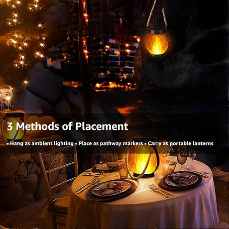 Outdoor Lanterns Flickering Flame Garden Lights with Dual Charging USB & Solar Outdoor Waterproof Hanging Lantern