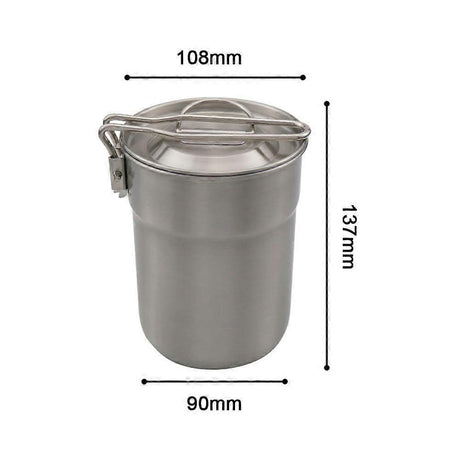 Camping Cup Stainless Steel Coffee Mug Portable Cooking Pot 1L with Lid Folding Handle for Camping Picnic Hiking Backpacking