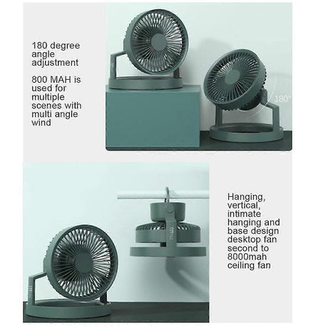 Camping Fan With Led Light,8000mah Outdoor Tent Fan With Light&hook,180 Rotating Fan for Camping