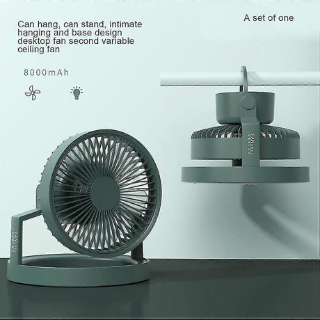 Camping Fan With Led Light,8000mah Outdoor Tent Fan With Light&hook,180 Rotating Fan for Camping