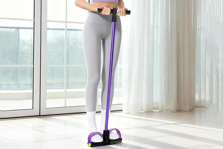 6 Tube Resistance Band Ankle Puller Foot Pedal Fitness Exercise Rope - Purple
