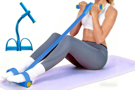 6 Tube Resistance Band Ankle Puller Foot Pedal Fitness Exercise Rope - Blue