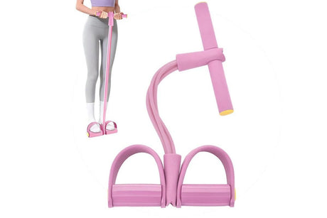 6 Tube Resistance Band Ankle Puller Foot Pedal Fitness Exercise Rope - Pink