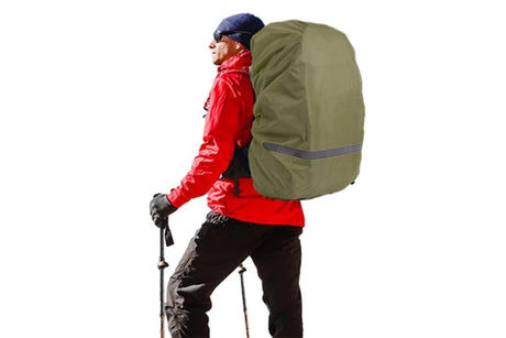 High-Visibility Backpack Rain Cover with Reflective Strip Water-Resistant Outdoor Night Travel Bag Cover -Army Green / M
