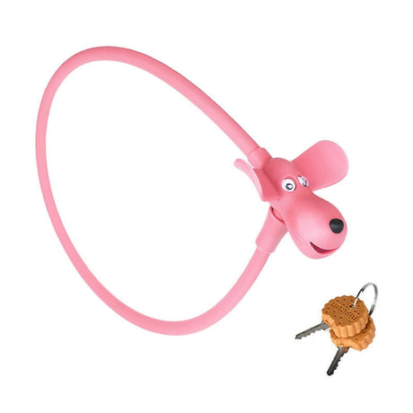 Portable Bike Cable Lock with Silicone Cover, Lightweight Anti-Theft Bicycle Security Lock, Cookie Dog Design - Pink