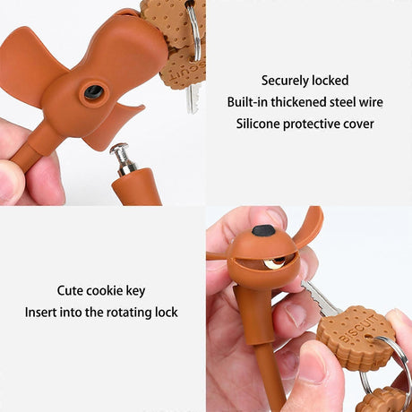 Portable Bike Cable Lock with Silicone Cover, Lightweight Anti-Theft Bicycle Security Lock, Cookie Dog Design - Pink