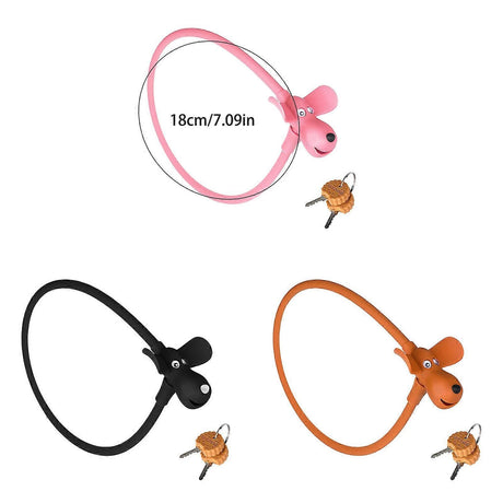 Portable Bike Cable Lock with Silicone Cover, Lightweight Anti-Theft Bicycle Security Lock, Cookie Dog Design - Black