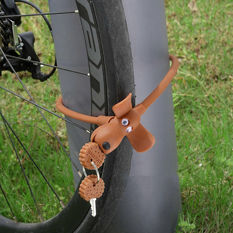 Portable Bike Cable Lock with Silicone Cover, Lightweight Anti-Theft Bicycle Security Lock, Cookie Dog Design - Black