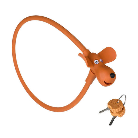 Portable Bike Cable Lock with Silicone Cover, Lightweight Anti-Theft Bicycle Security Lock, Cookie Dog Design - Brown