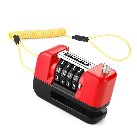 4-Digit Combination Disc Brake Lock, Portable Anti-Theft Security Lock for Motorcycle, Bicycle and Scooter - Red