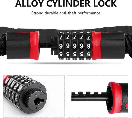 Bike Chain Lock, 5 Digit Combination High Security Bicycle Lock Resettable Heavy Duty Cycling Chain Locks for Bicycle - 0.6m