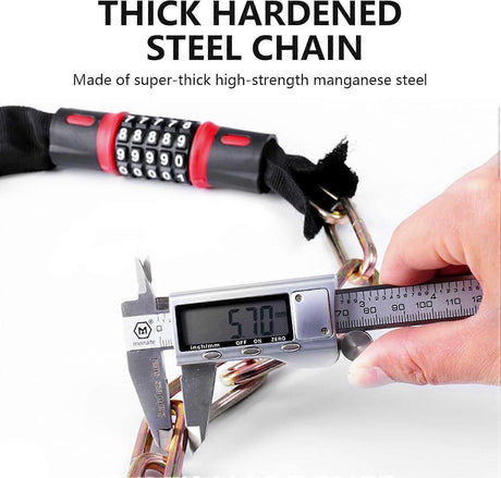 Bike Chain Lock, 5 Digit Combination High Security Bicycle Lock Resettable Heavy Duty Cycling Chain Locks for Bicycle - 1.2m