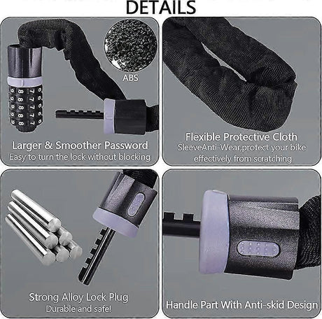 Bike Chain Lock, 5 Digit Combination High Security Bicycle Lock Resettable Heavy Duty Cycling Chain Locks for Bicycle - 0.6m
