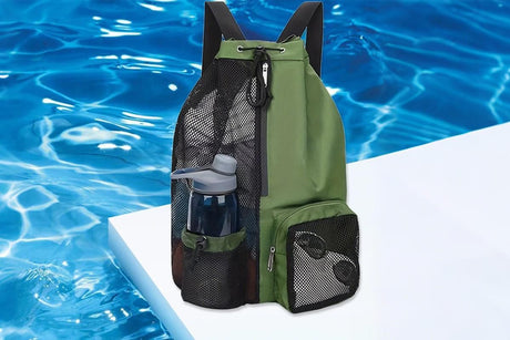 Mesh Beach Backpack with Wet Pocket Drawstring Waterproof Swimming Gym Bag for Men Women - Green