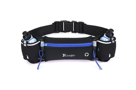 Hydration Running Belt with 2 Water Bottles and Phone Pouch for Marathon Hiking - Black