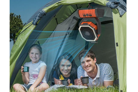 Portable Camping Fan with Light Large Capacity Outdoor Rechargeable Tent Fan - Orange