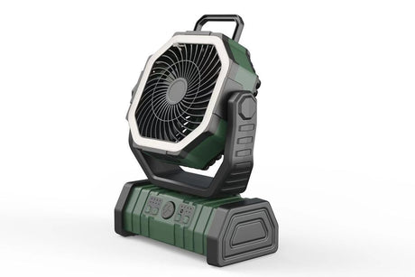 Portable Camping Fan with Light Large Capacity Outdoor Rechargeable Tent Fan - Army Green