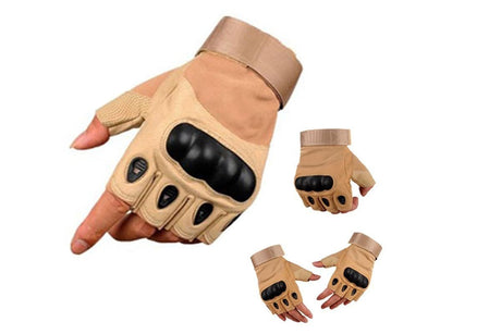 Men Half Finger Gloves Army Military Fingerless Combat Outdoor Tactical Gloves -Brown / L