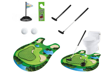 Toilet Golf Game Toilet Golf Toys Set with Practice Mat Golf Club 2 Balls Bathroom Practice Mini Golf in Restroom