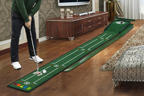 Practice Putting Mat Indoor Putter Trainer Mat 2.6m Auto-Return Golf Training Aid