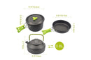 10Pcs Camping Cookware Mess Kit for Outdoor Camping Hiking Picnic -Green