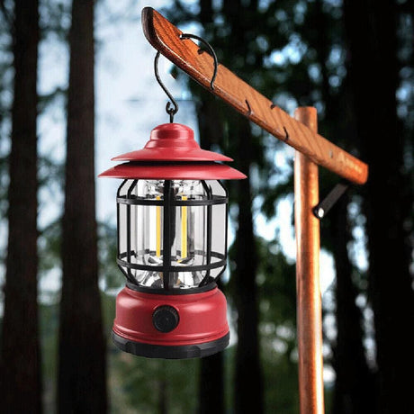 Retro Tent Camping Light Portable Rechargeable Night Lamp Red