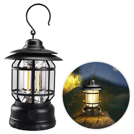 Retro Tent Camping Light Portable Rechargeable Night Lamp Black