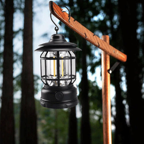 Retro Tent Camping Light Portable Rechargeable Night Lamp Black