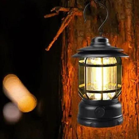 Retro Tent Camping Light Portable Rechargeable Night Lamp Black