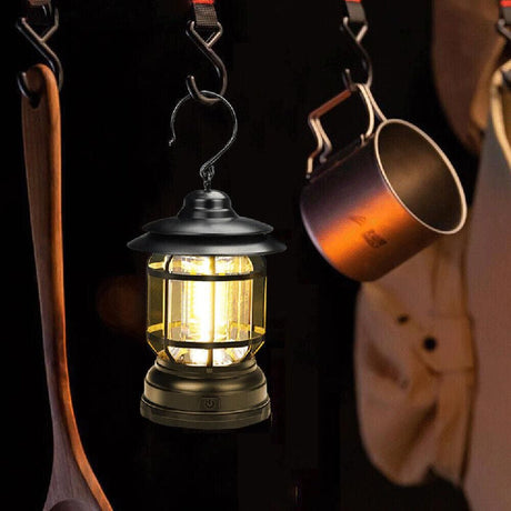Retro Tent Camping Light Portable Rechargeable Night Lamp Black