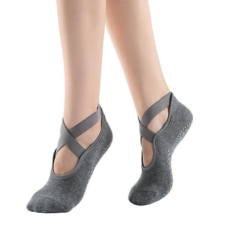 3 Pairs Cross Strap Round Toe Non-Slip Socks for Yoga Pilates and Barre