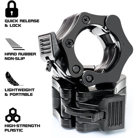 Barbell Clamps Black 2 Inch Quick Release Weight Bar Collars 1 Pair
