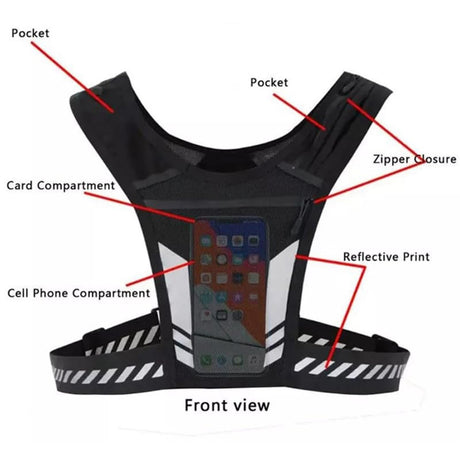 Reflective Running Vest One Size Mesh Lightweight Adjustable Breathable with Phone Pocket 1pc