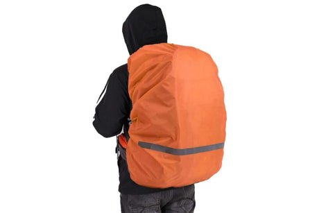 High-Visibility Backpack Rain Cover with Reflective Strip Water-Resistant Outdoor Night Travel Bag Cover -Orange / XL